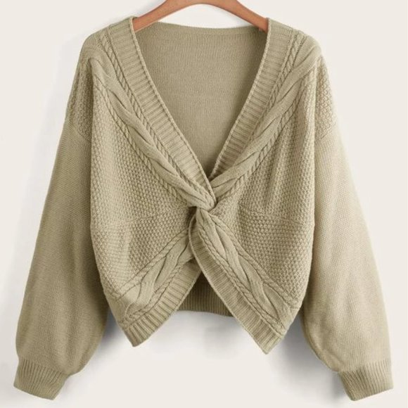 Plus Twist Front Drop Shoulder Cable Knit Sweater - Picture 1 of 2